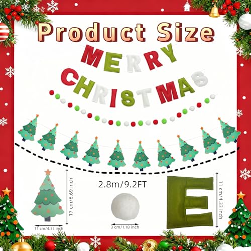 Christmas Felt Banner with Red Green Letters and Holiday Patterns - Moderate Variation