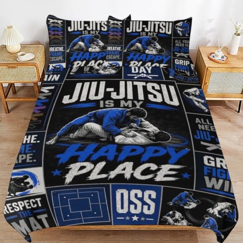 Jiu Jitsu is My Happy Place Shirt Duvet Cover Set Twin Size 86x70 with Pillowcases