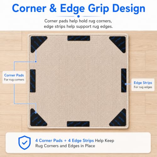 Triangle Black Rug Grippers 24 Pack Non Slip Rug Tape for Hardwood & Tile Floors