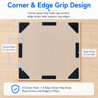 Triangle Black Rug Grippers 24 Pack Non Slip Rug Tape for Hardwood & Tile Floors
