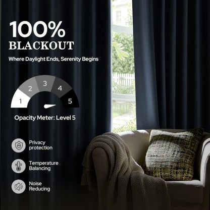 Blackout Curtains Set - Dusty Blue 52x84 Inches, Pack of 2, Cream-Soft Dense Woven Fabric