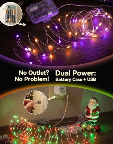 34-Color Battery Operated Twinkle Lights with Remote and USB - 33FT Silver Wire RGB Fairy Lights