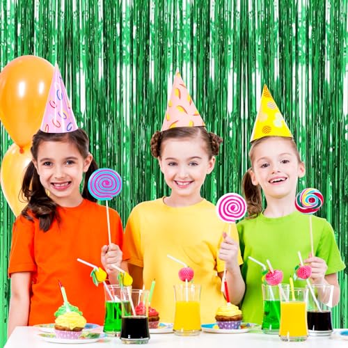 Green Foil Fringe Curtain - 3.2ft x 8.2ft Party Backdrop for St Patrick's Day & Events - 2 Pack