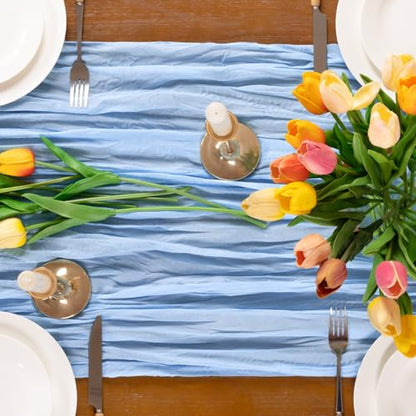 Light Blue Cheesecloth Table Runner Boho Fall Gauze 8 Pack - 17x108 Inches