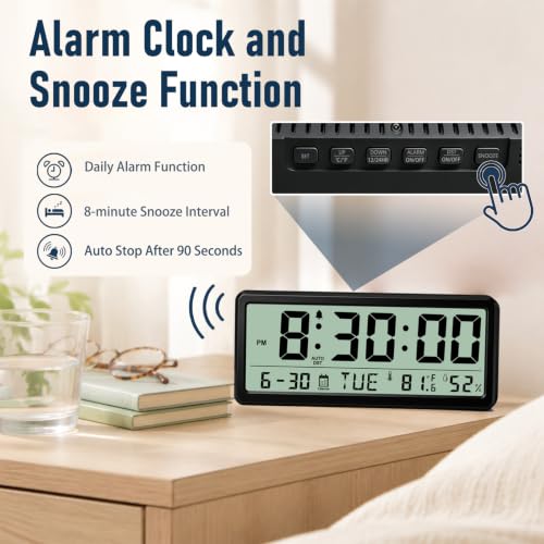 White Magnetic Digital Clock with Seconds 8.5 Inch LCD Alarm for Fridge