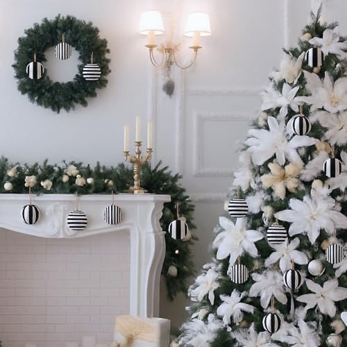 Black and White Christmas Ball Ornaments 16 Pcs - Novel Variation
