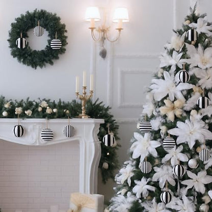 Black and White Christmas Ball Ornaments 16 Pcs - Novel Variation