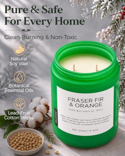 Large Jar Christmas Candle with Fraser Fir Orange Scent - Non-Toxic, 19.6oz, Up to 110 Hours