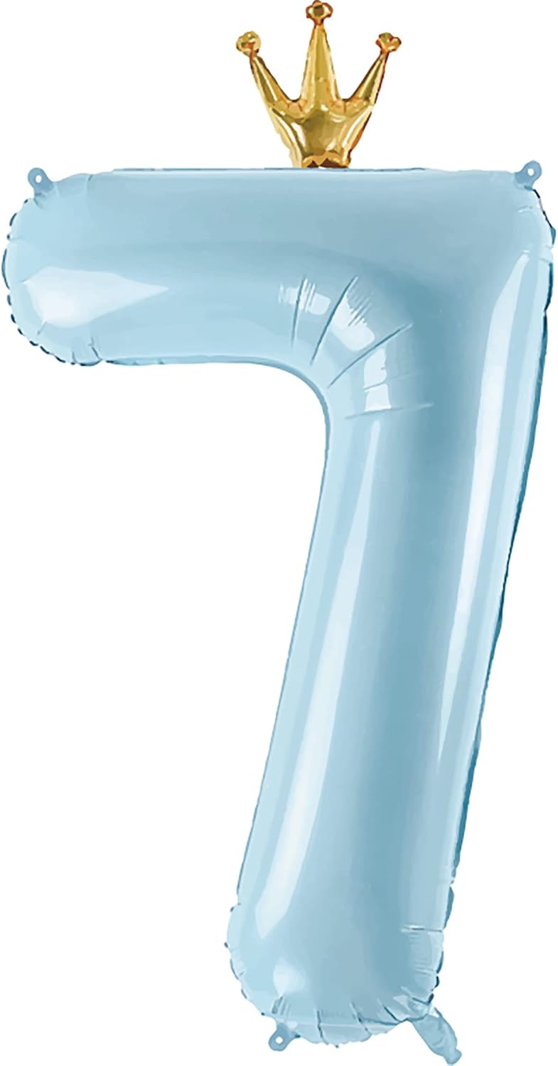 Number 7 Balloon - Large 40-Inch Crown Balloon for 7th Birthday Party Decorations | Blue