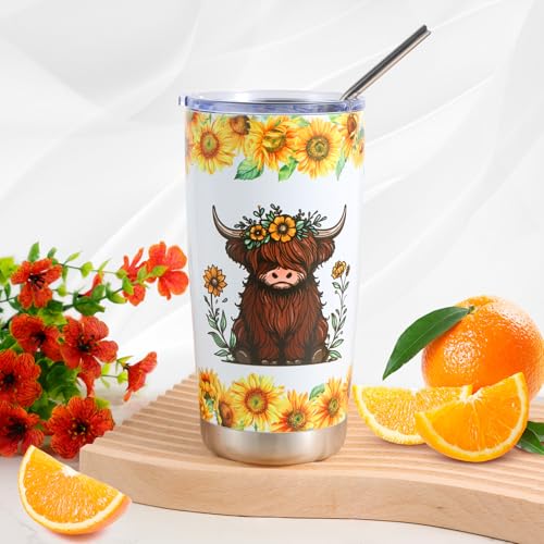 Highland Cow Gift Set with Tumbler Mug Makeup Bag Socks Keychain & Clips