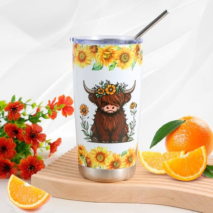 Highland Cow Gift Set with Tumbler Mug Makeup Bag Socks Keychain & Clips