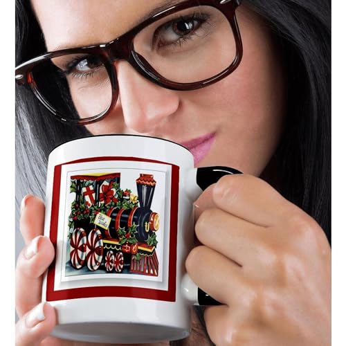 Christmas Train Mug 11oz Two-Tone Black Coffee Cup - White Variant