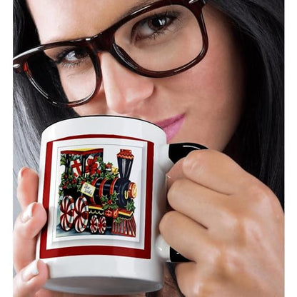 Christmas Train Mug 11oz Two-Tone Black Coffee Cup - White Variant
