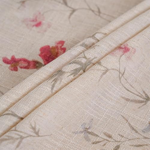 Beige Linen Farmhouse Floral Curtains Set - 2 Panels, 52x84 Inches, Boho Decor