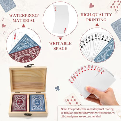 Wedding Guest Book Playing Cards Set with Wooden Box - 108 Blue & Red Variations