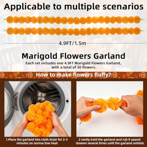 Dia De Los Muertos Decorations Set with Marigold Garland Candles & Frames