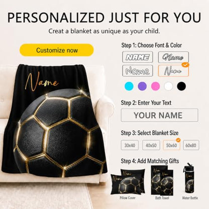 Custom Soccer Throw Blanket for Teen Boys - Gold / Single