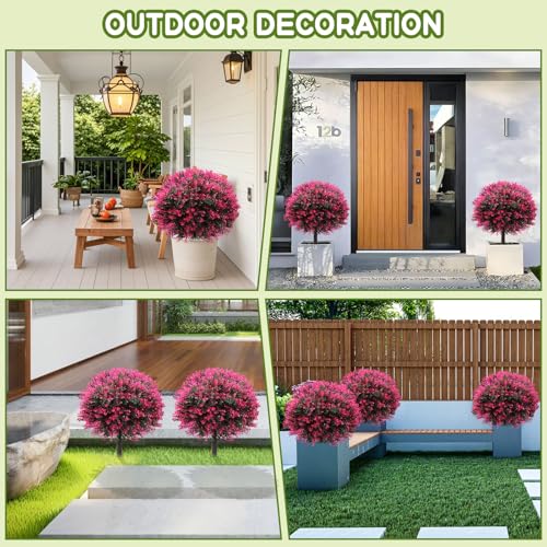 Artificial Boxwood Topiary Balls Set of 2 25 Inch with Ground Spikes - Rose Red