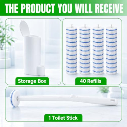 Disposable Toilet Brush and Holder Set with 40 Refills - Compatible with Clorox - Variation: 40 Count Set