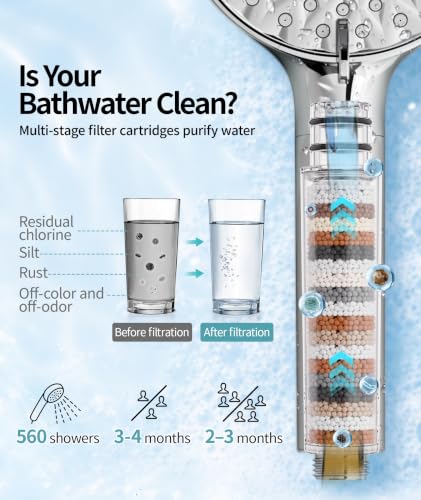 Filtered Shower Head with Handheld Spray and Water Softener Beads - Bright Silver / 1.8GPM + 1 Filter