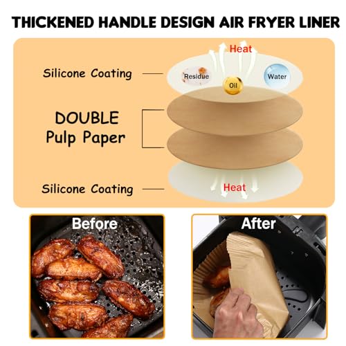 Air Fryer Disposable Paper Liner, Thick Square Parchment Cooking Non-Stick, Baking Roasting Food Grade Paper for Air Fryer, Microwave Oven, Frying Pan, Oil-proof, Water-proof (50PCS 7.9 Inch Natural)