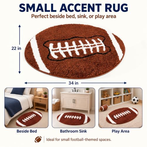 Brown Football Rug for Boys Room Decor 34x22 Inches Plush Non-Slip Playroom Mat