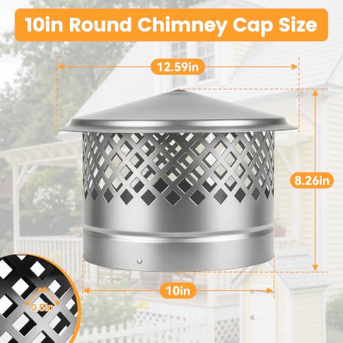 10 Inch Silver Iron Cone Top Chimney Cap with Mesh Guard – Outdoor Vent Protection
