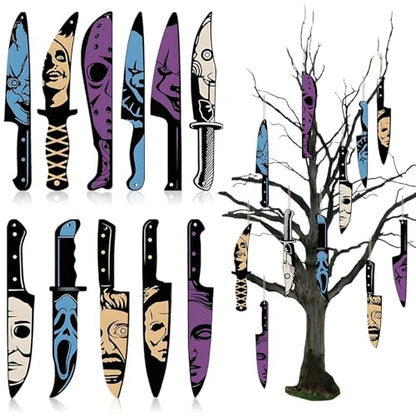 12pcs Horror Wooden Knife Ornaments for Halloween Tree Decorations