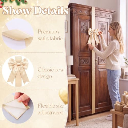 Champagne Christmas Cabinet Bows 12 Pcs Satin Decor for Kitchen & Holiday
