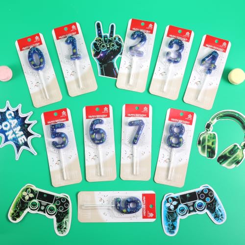 Blue Video Game Birthday Candle Gamer Number 5 Cake Topper - Level Up Design