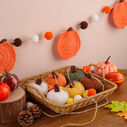 Fall Pumpkin Garland Set - 2 Pack 7.5 Ft Rustic Autumn Decor for Mantel and Wall