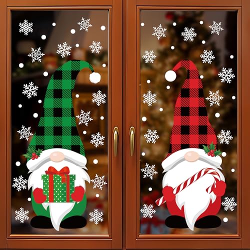 Extra Large Christmas Window Clings 2 Sheets Double-Sided Gnome Snowflake Decor
