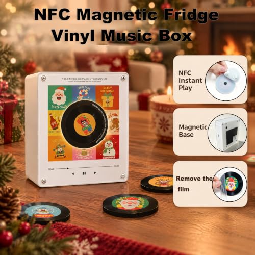 Christmas Refrigerator Magnet with NFC Vinyl Record Player - Retro Holiday Decor