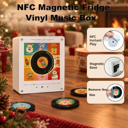 Christmas Refrigerator Magnet with NFC Vinyl Record Player - Retro Holiday Decor