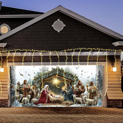 Wesiti 16 x 7 ft Christmas Nativity Garage Door Cover - Outdoor Holiday Decor