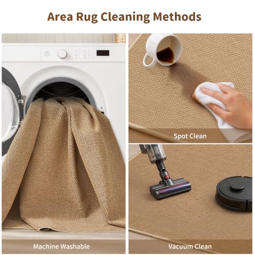 8x10 Jute Area Rug - Faux Wool Non-Slip Indoor Carpet for Living Room