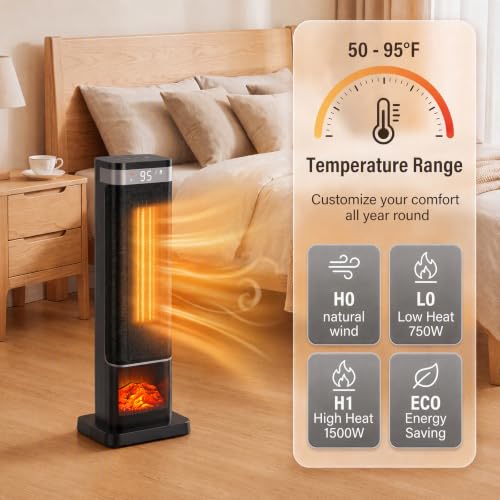 24-Inch Electric Space Heater with Oscillation, 1500W Portable Indoor Heating