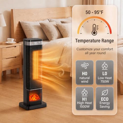 24-Inch Electric Space Heater with Oscillation, 1500W Portable Indoor Heating