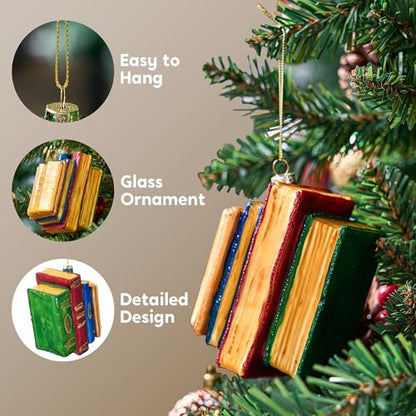 Christmas Glass Book Ornament - Festive Holiday Tree Decor, Small