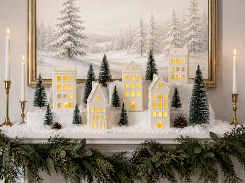 15PCS Lighted Christmas Village Set Ceramic Houses & Trees - Indoor Holiday Decor