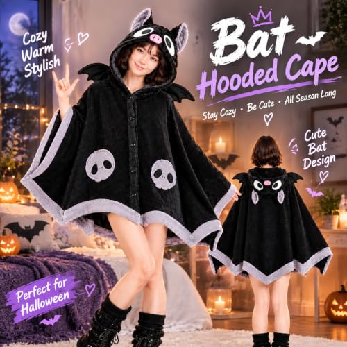 Black Wearable Bat Blanket Hoodie - Cosplay Halloween Costume & Cozy Loungewear