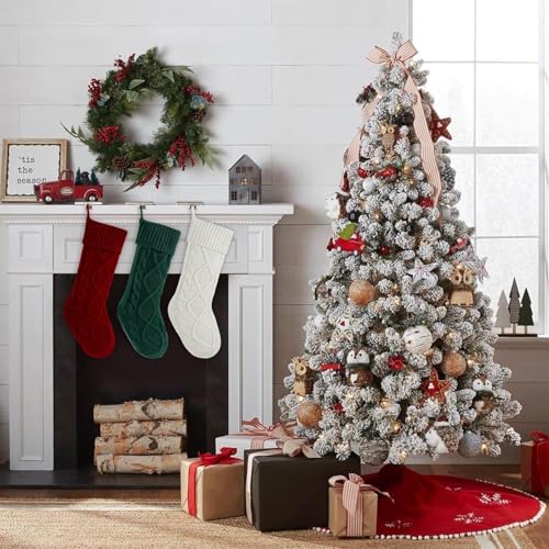White Knit Christmas Stocking - 18 Inch Large Holiday Gift Decor