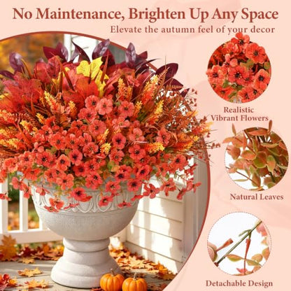 Artificial Fall Flowers Bundle 24pcs Outdoor Decor Autumn Flowers with Maple Leaves