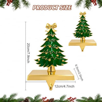 Heavy Gold Christmas Stocking Holders for Mantle - Green - 2 Pack