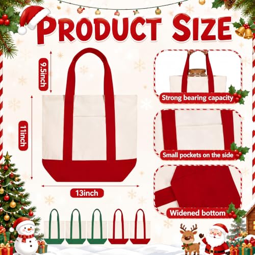 Eccliy 12 Pcs Mini Canvas Tote Bags 13x11x6 Inches Red Green - Holiday Gift Bags