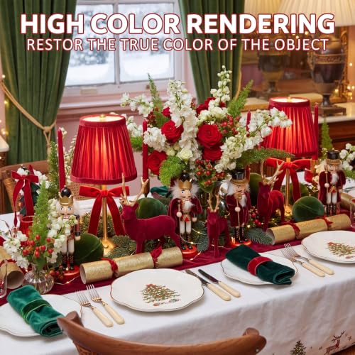 Red Christmas Cordless Table Lamp with Velvet Finish - Rechargeable, Dimmable, Portable Decor - 2 Pack