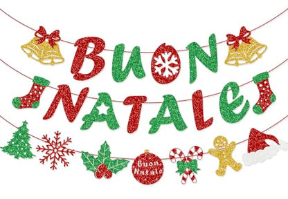 Italian Christmas Banner & Garland Set - Buon Natale Holiday Decorations