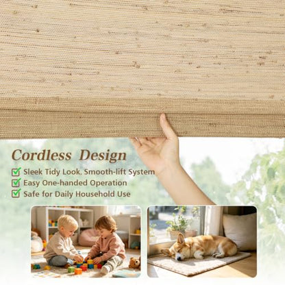 Sunbox Cordless Natural Ramie Bamboo Woven Roman Shades - Warm Beige