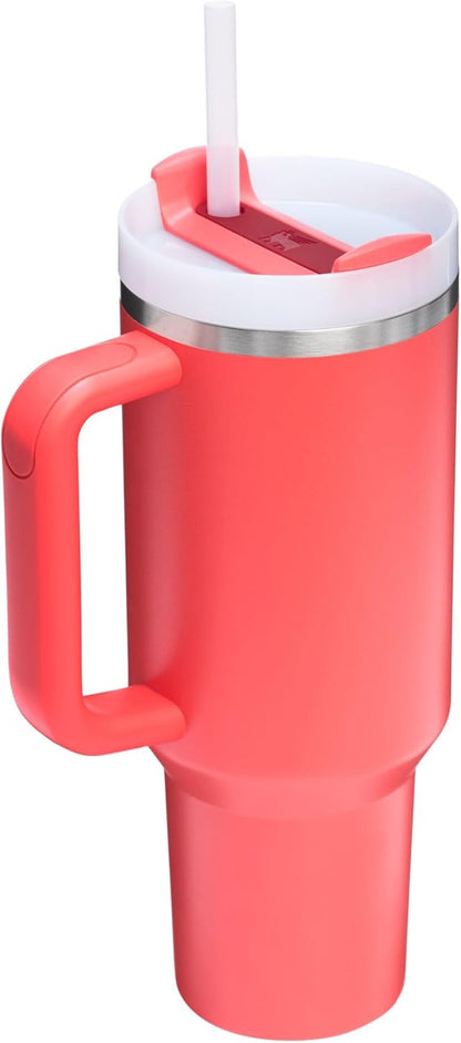 Stanley Quencher H2.0 Tumbler - 40 oz Insulated Stainless Steel Cup with Handle & Straw | Hot Coral