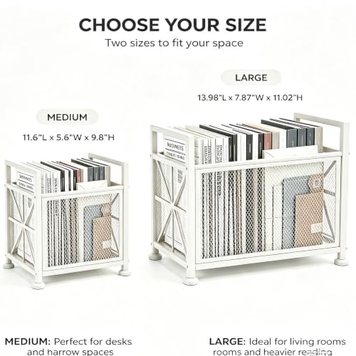 White Metal Floor Magazine Rack Freestanding Book Holder with Handles